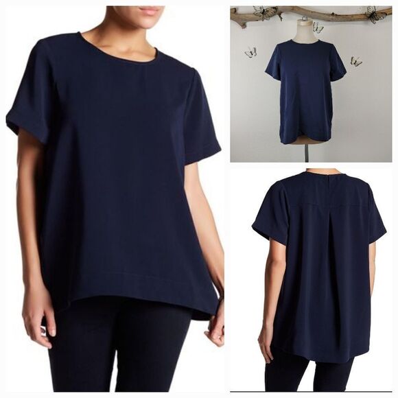 Madewell hi lo short sleeve navy blouse - Picture 1 of 8